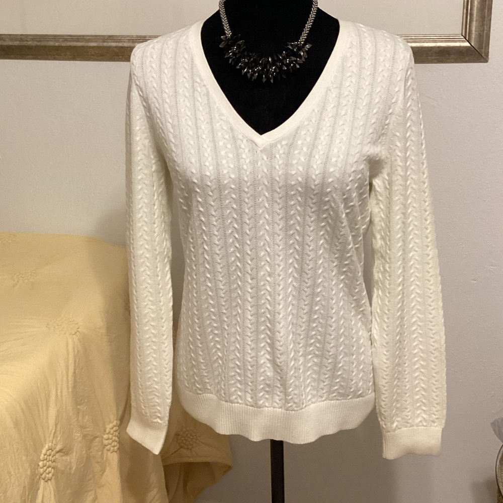 Talbots White V-Neck Sweater